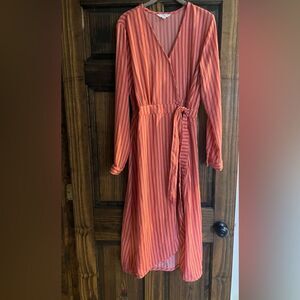 Women’s Wrap Dress Striped Size Medium (8-10) Pink/White Stripes